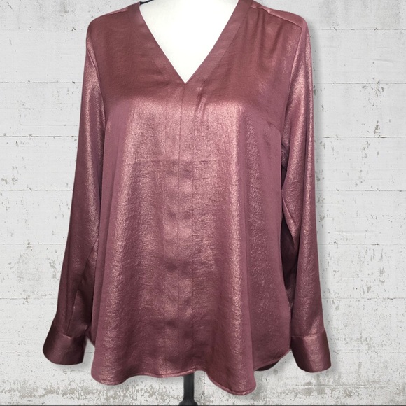 Express Tops - Express Rose Gold V Neck Pullover Blouse SZ L